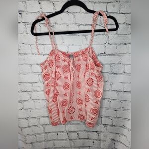 Aerie‎ Eyelet Red White Seersucker Swing Top Size Large